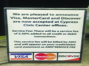 Cypress City Hall accepts credit cards